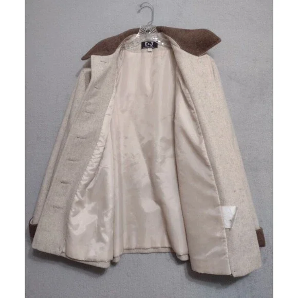VTG Wool Womens Coat- Embroidery Bears- E&J/LA Mode- Sz L- Oatmeal- Canada- NICE - Picture 7 of 9